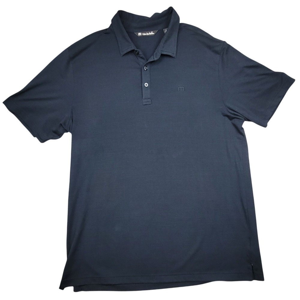 TravisMathew Mens XL Navy Blue Short Sleeve Performance Golf Polo Shirt Logo